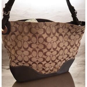 Classic Coach Shoulder Signature Brown  and Black Jacquard Bag
